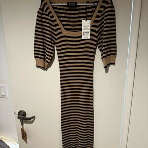 Scotch & Soda Striped Black and Tan Midi Dress